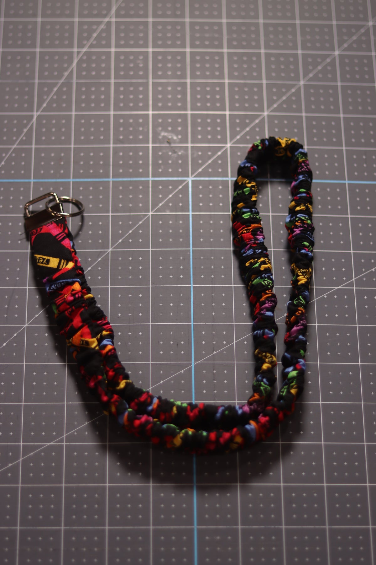 Multicolor Crayons on Black Scrunchie Lanyard
