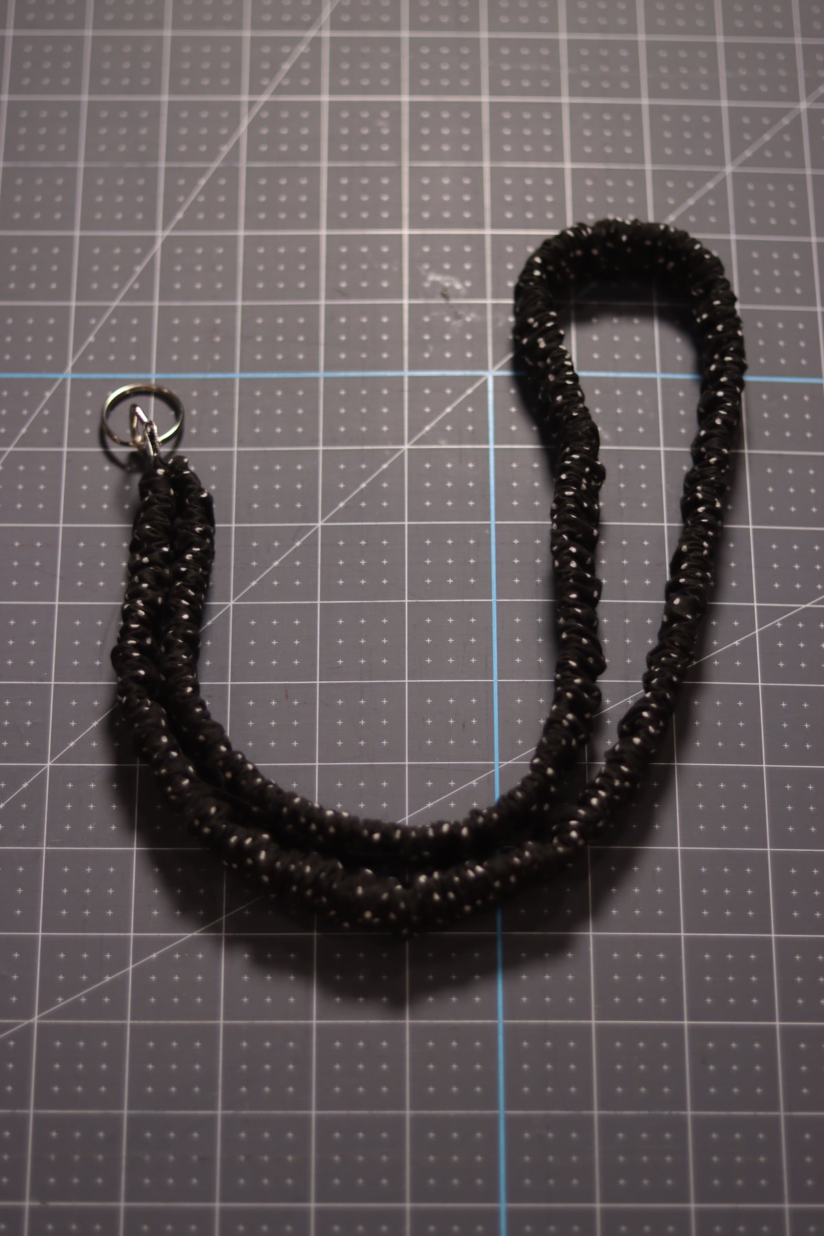 White Dots on Black Scrunchie Lanyard