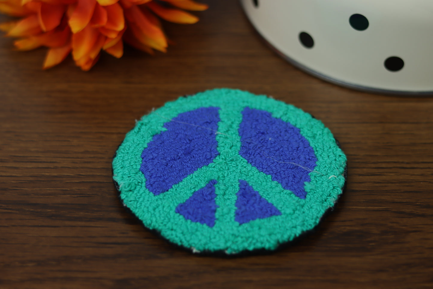 Blue & Green Peace Sign Mug Rug