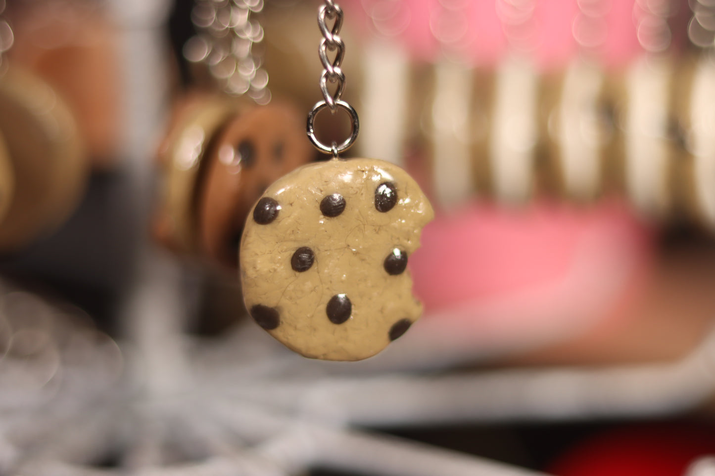 Chocolate Chip Cookie With Bite Missing Polymer Clay Keychain