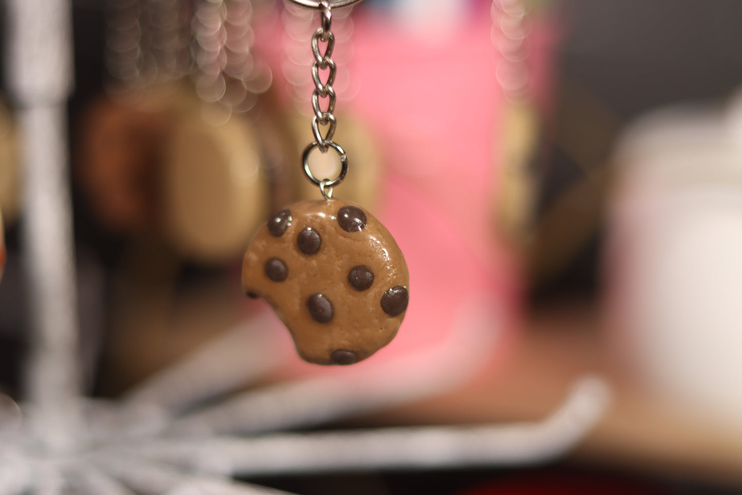 OOPSIE -  Chocolate Chip Cookie With Bite Missing  Polymer Clay Keychain