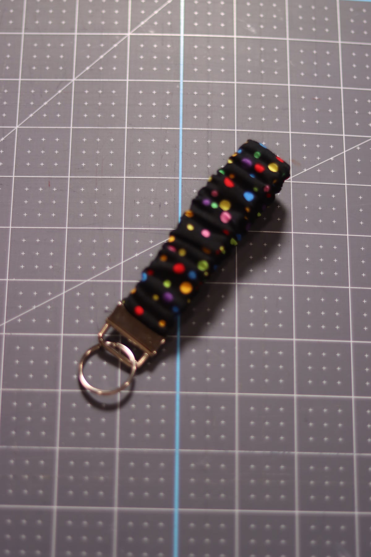Multicolor Dots on Black Scrunchie Wristlet.