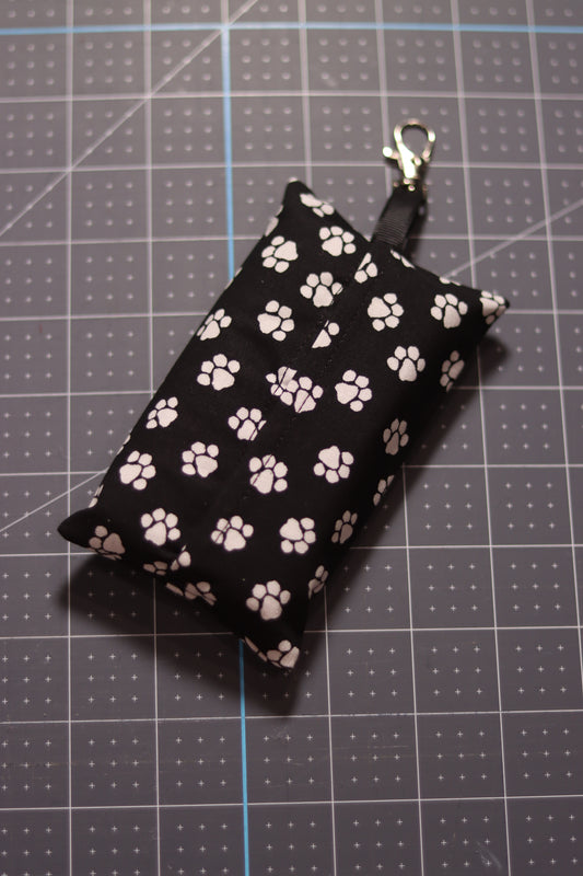 White Paw Prints on Black Tissue Pouch