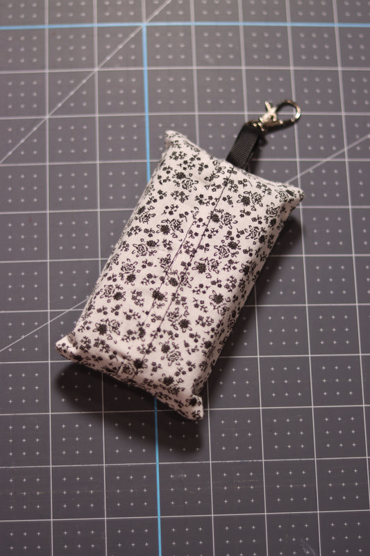 Black Floral on White tissue Pouch